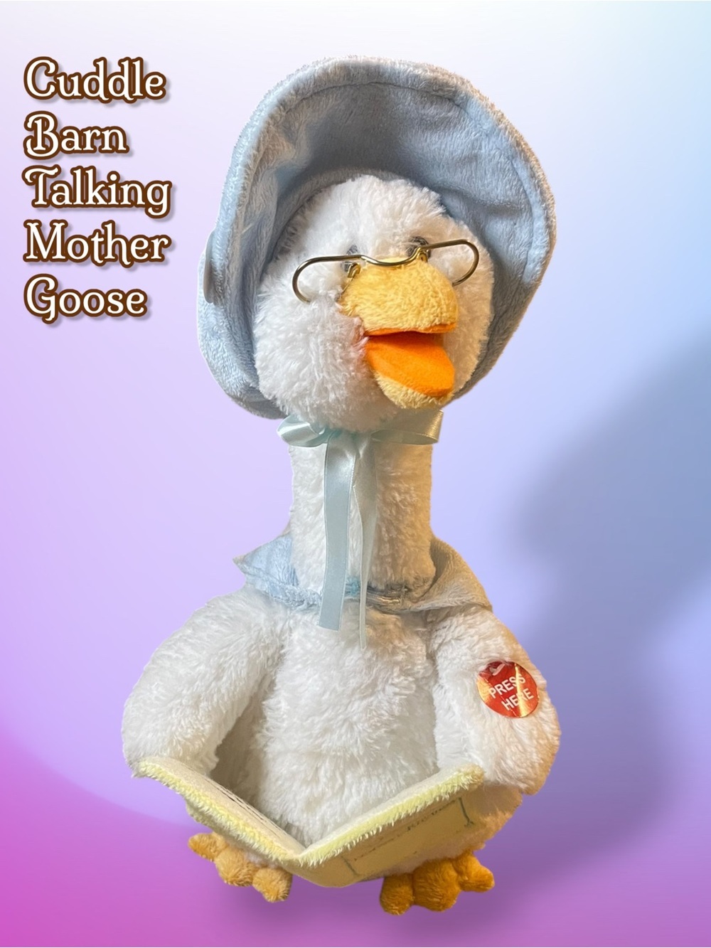 Cuddle Barn Talking Mother Goose Plush - White with Blue Hat Shower Gift